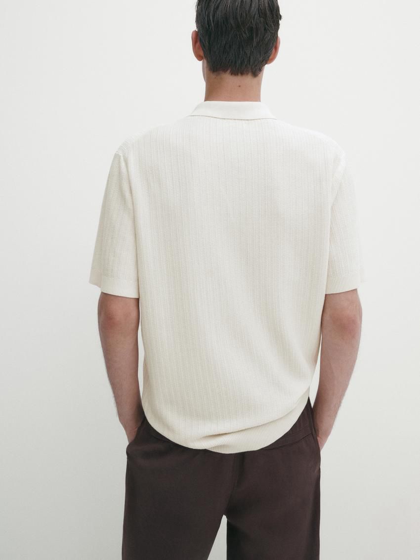 Massimo Dutti Knit With Fabric Detail Men Polo Shirt Cream | US-RY5873106