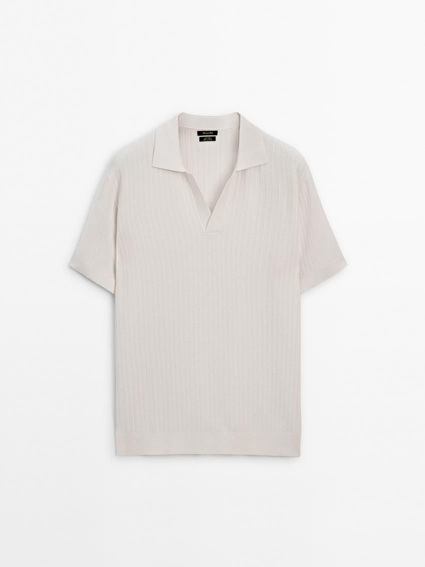 Massimo Dutti Knit With Fabric Detail Men Polo Shirt Cream | US-RY5873106