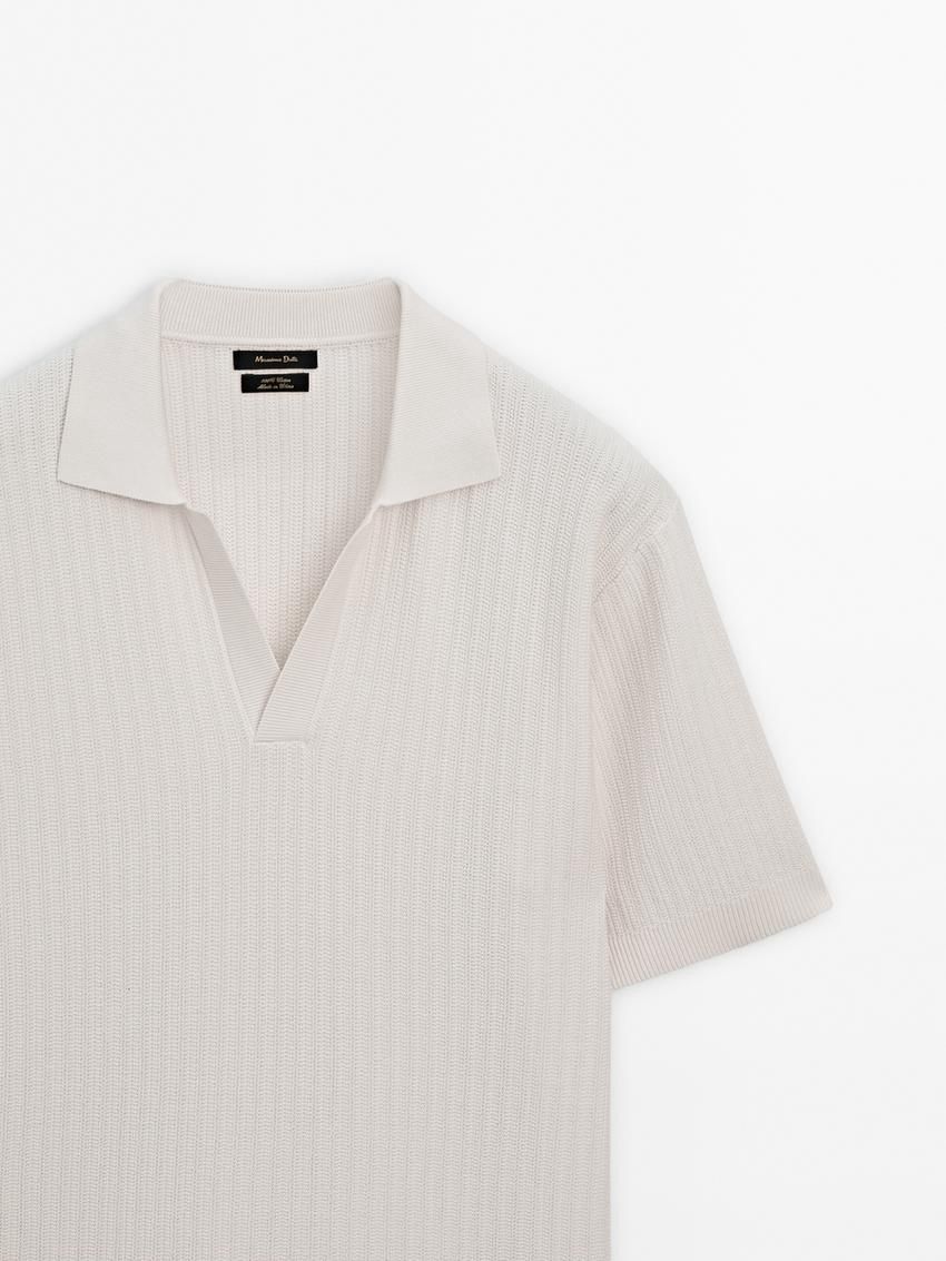 Massimo Dutti Knit With Fabric Detail Men Polo Shirt Cream | US-RY5873106