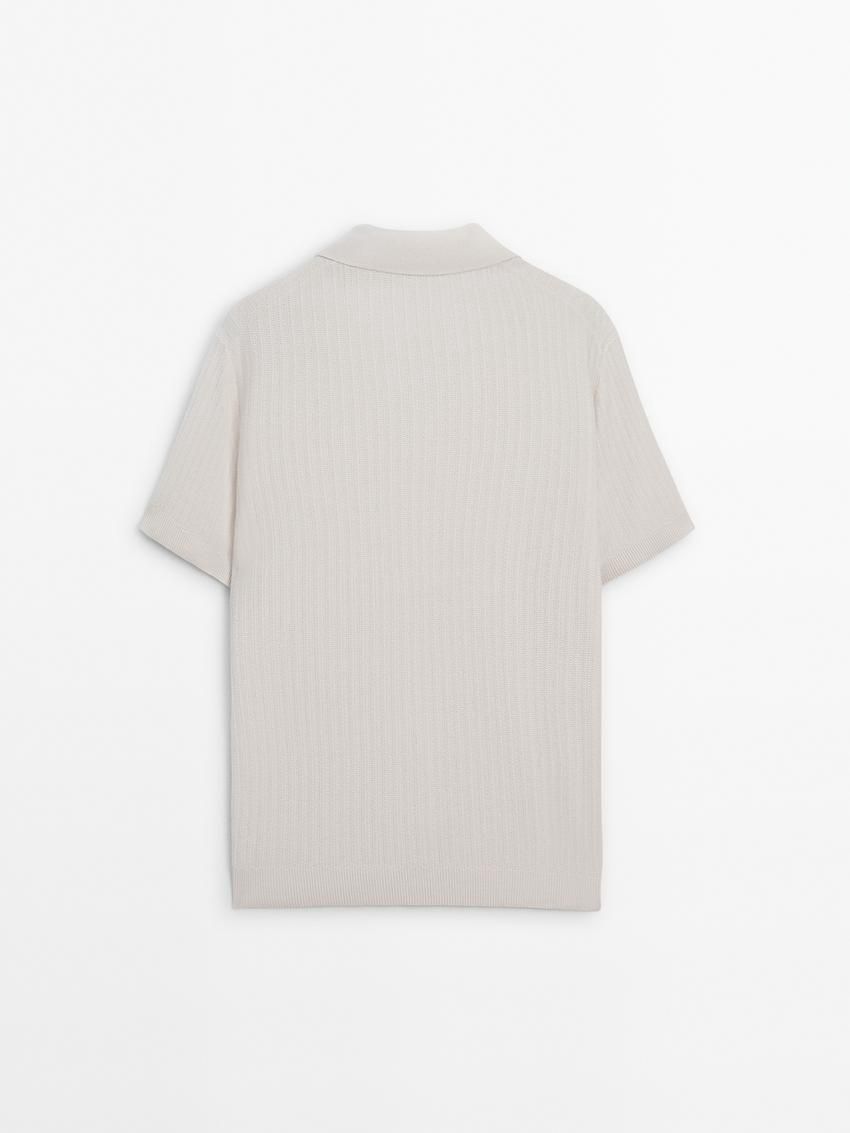 Massimo Dutti Knit With Fabric Detail Men Polo Shirt Cream | US-RY5873106