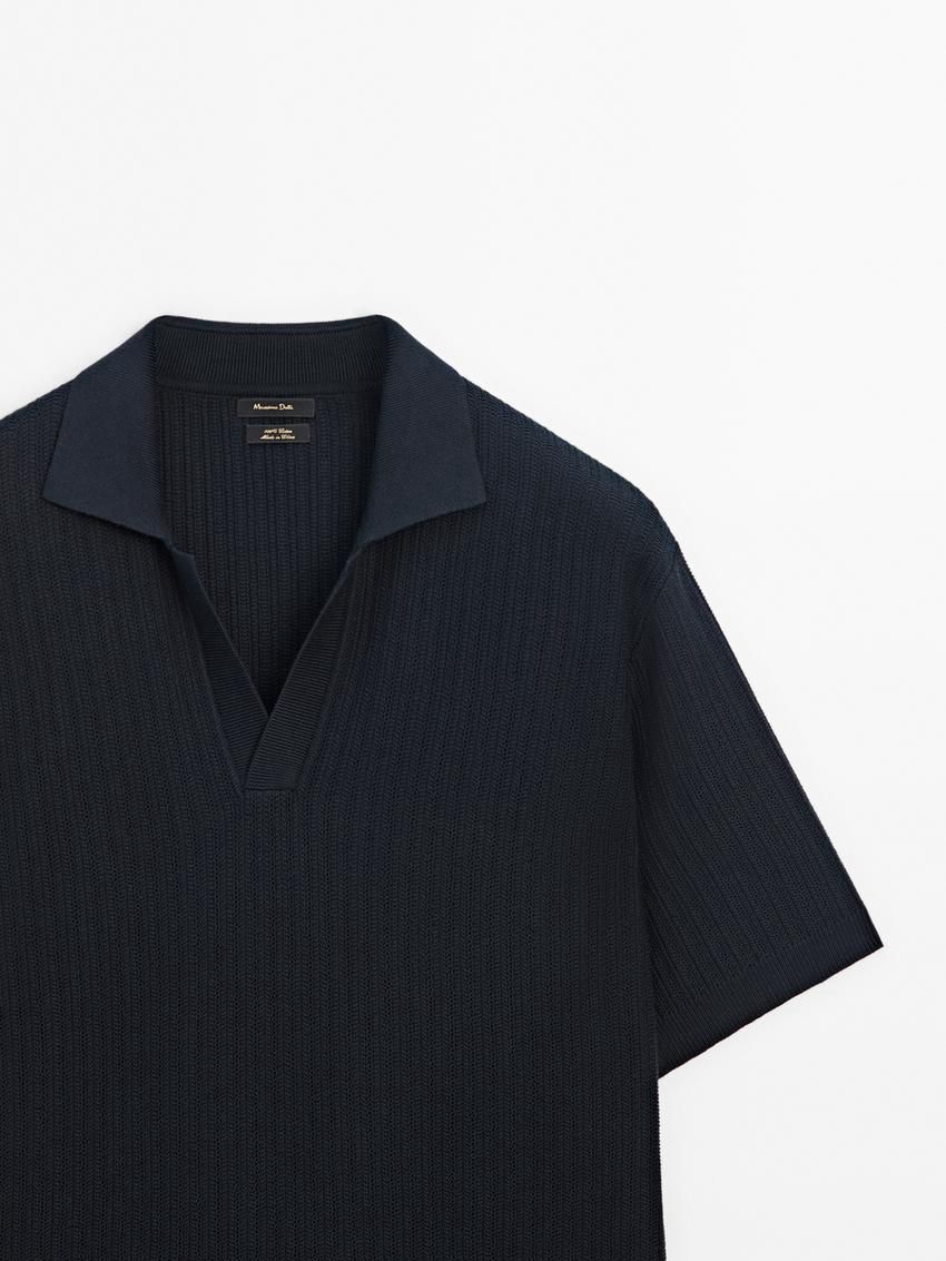 Massimo Dutti Knit With Fabric Detail Men Polo Shirt Navy | US-CS1385247