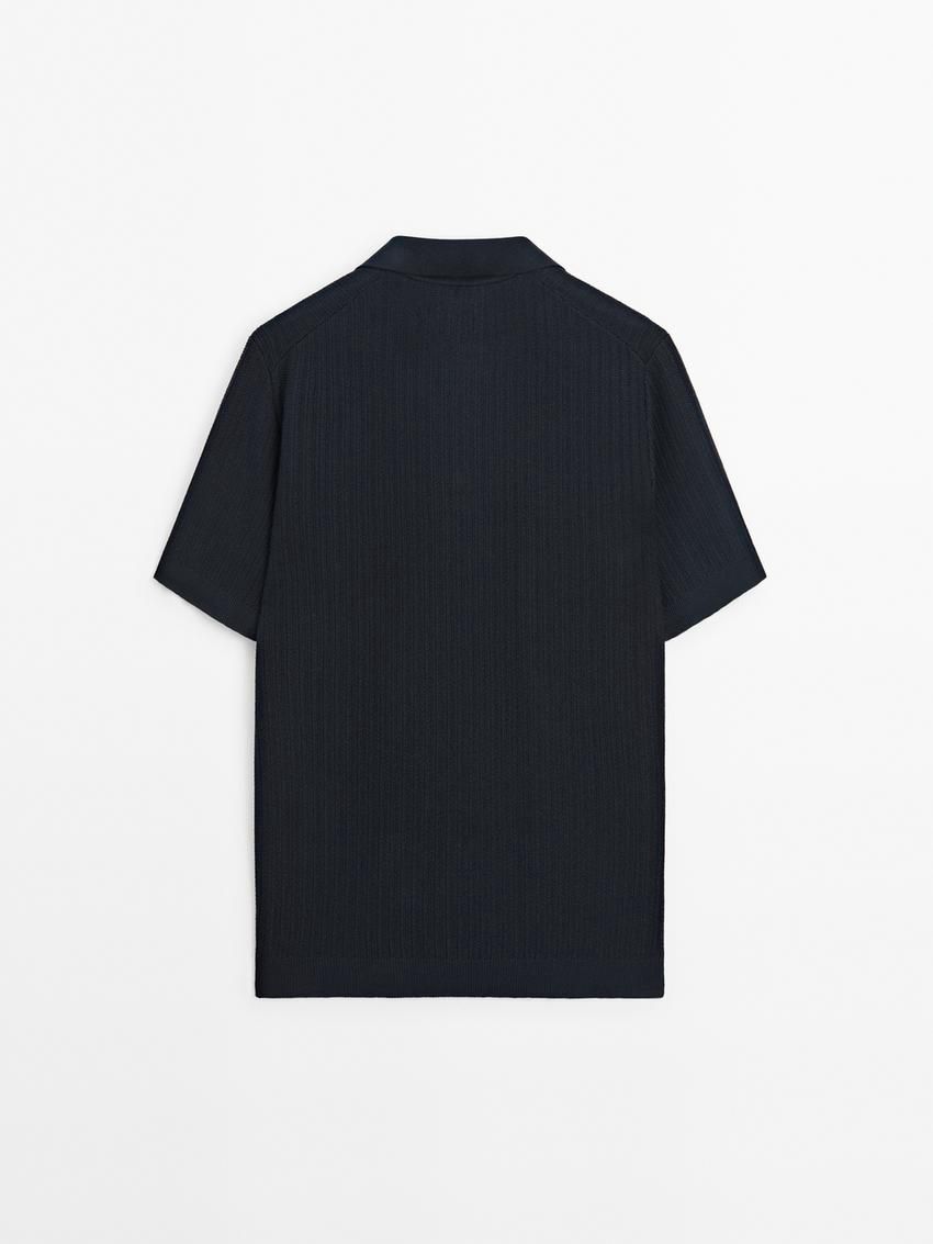 Massimo Dutti Knit With Fabric Detail Men Polo Shirt Navy | US-CS1385247