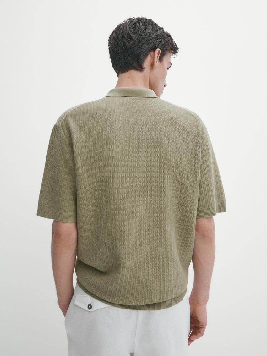 Massimo Dutti Knit With Fabric Detail Men Polo Shirt Green | US-PH3921806