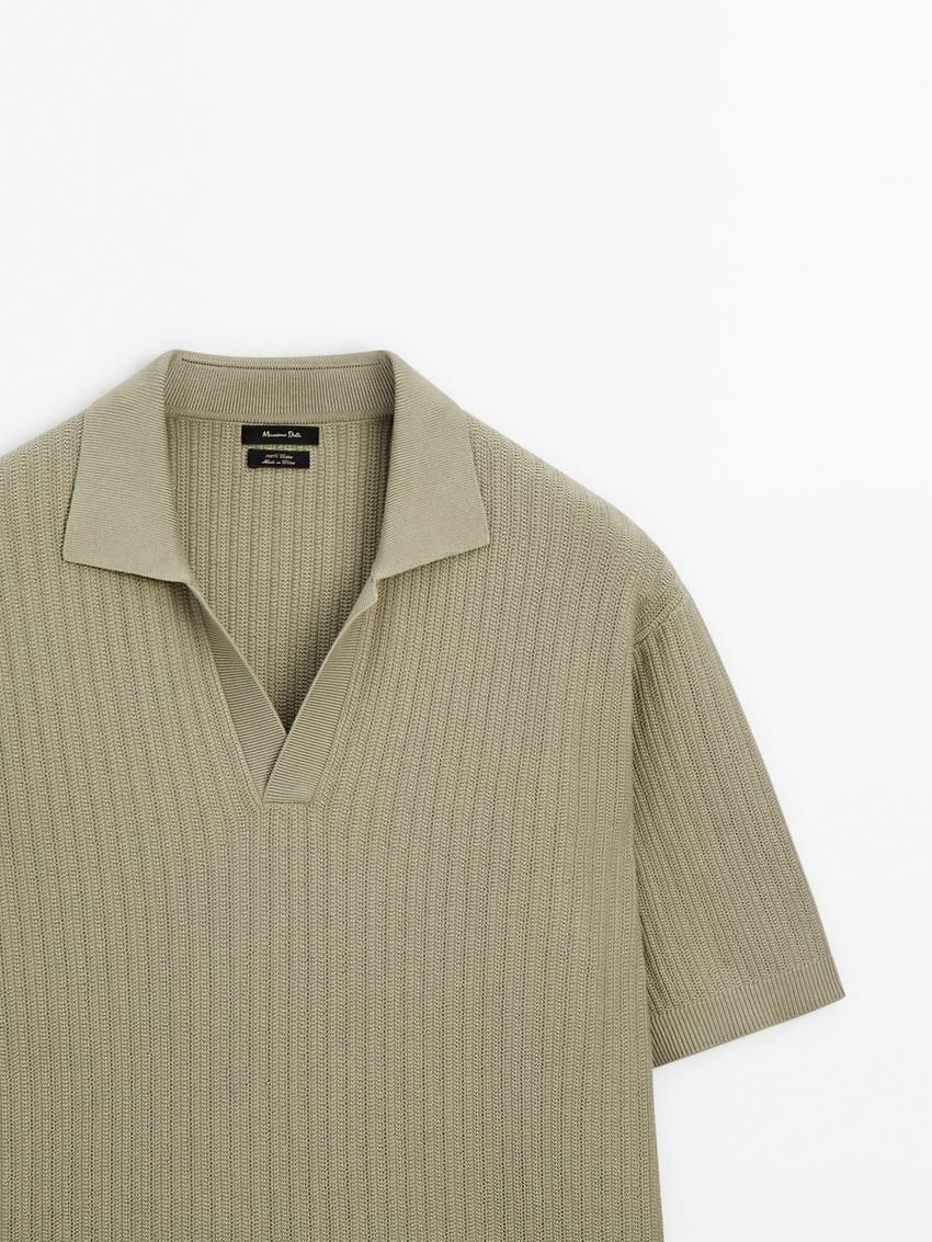 Massimo Dutti Knit With Fabric Detail Men Polo Shirt Green | US-PH3921806
