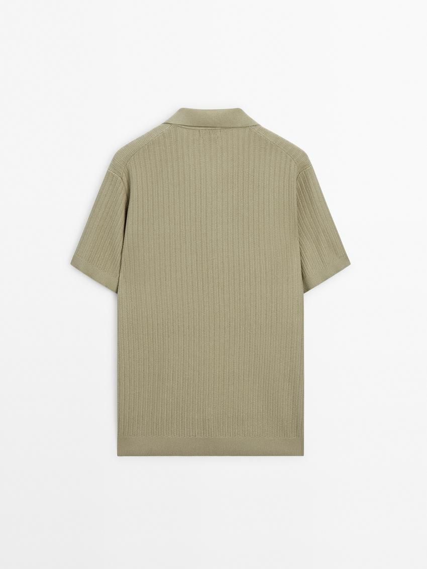 Massimo Dutti Knit With Fabric Detail Men Polo Shirt Green | US-PH3921806