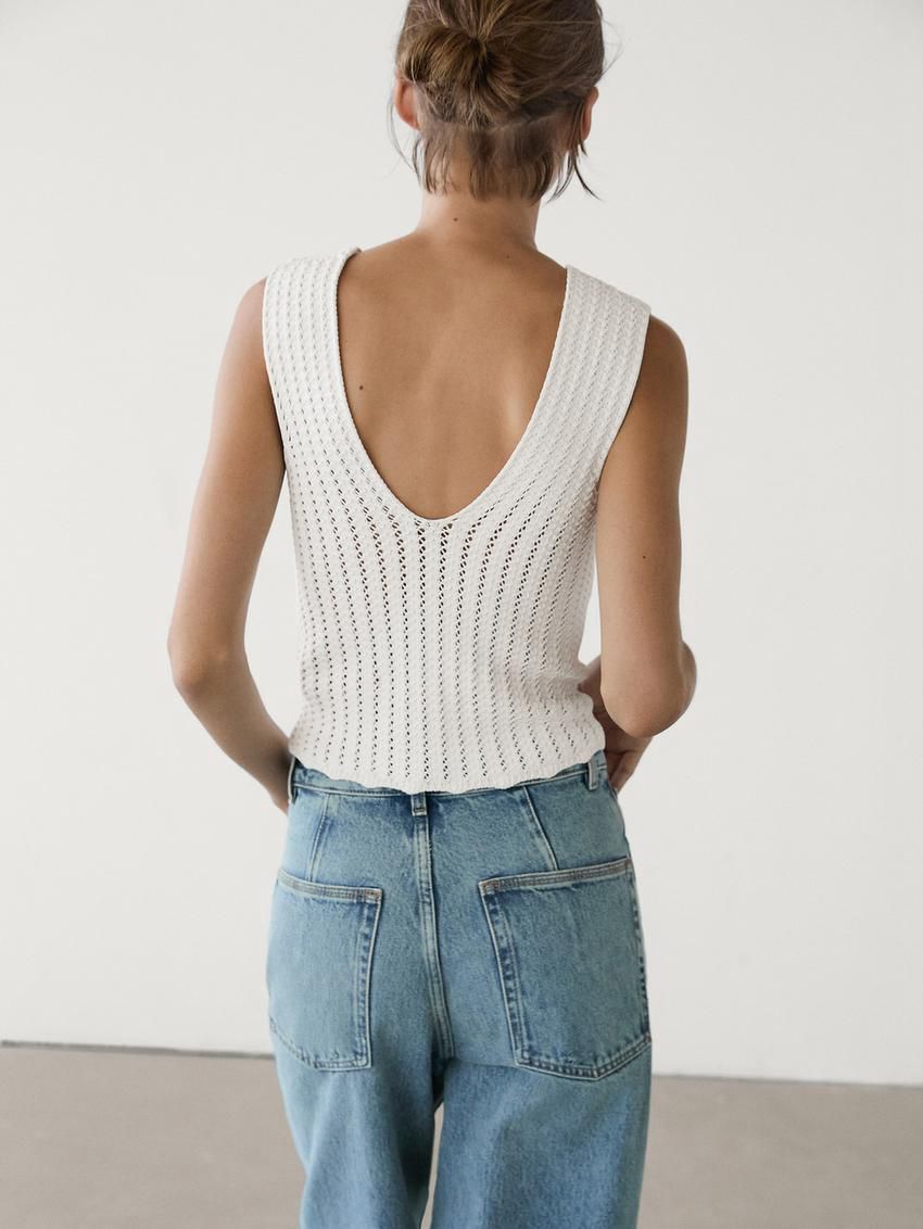 Massimo Dutti Knit With Floral Detail Women Top White | US-JP6471239