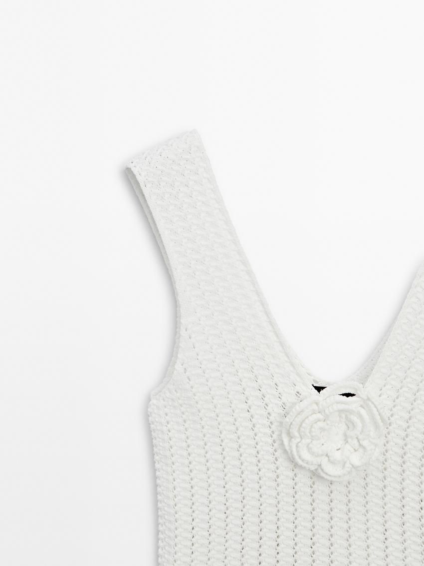 Massimo Dutti Knit With Floral Detail Women Top White | US-JP6471239