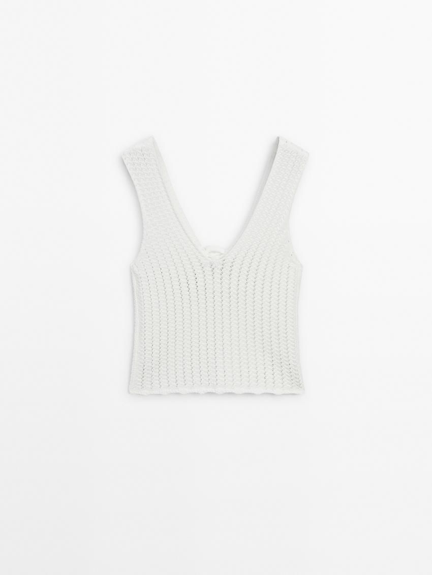 Massimo Dutti Knit With Floral Detail Women Top White | US-JP6471239