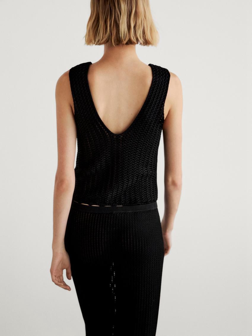 Massimo Dutti Knit With Floral Detail Women Top Black | US-CK3268401