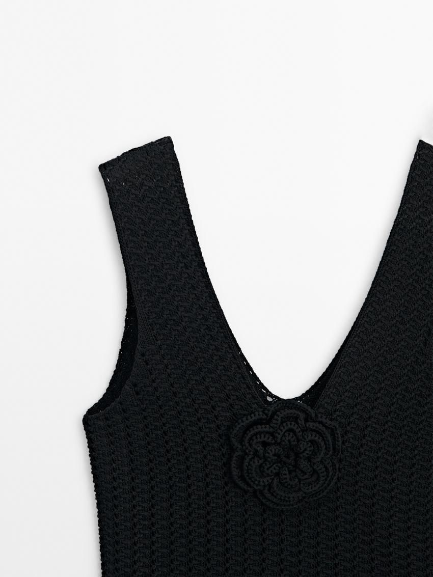 Massimo Dutti Knit With Floral Detail Women Top Black | US-CK3268401