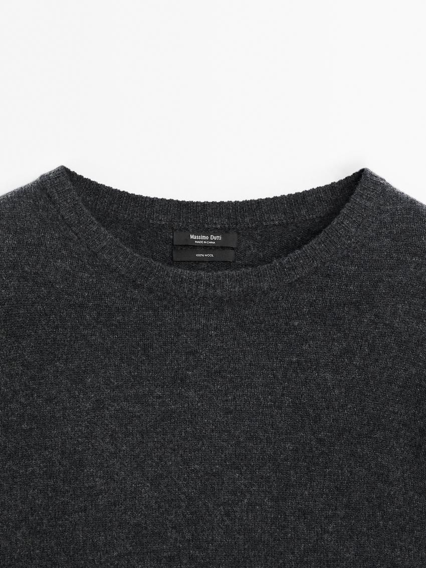 Massimo Dutti Knit With Lace Trim Hem Women Dress Dark Grey | US-PT0826493