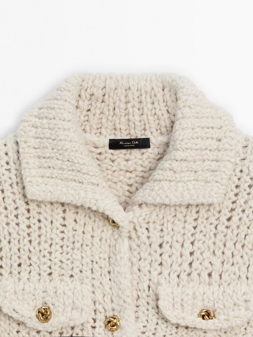 Massimo Dutti Knit With Pocket Details Women Cardigan Cream | US-DV5036814