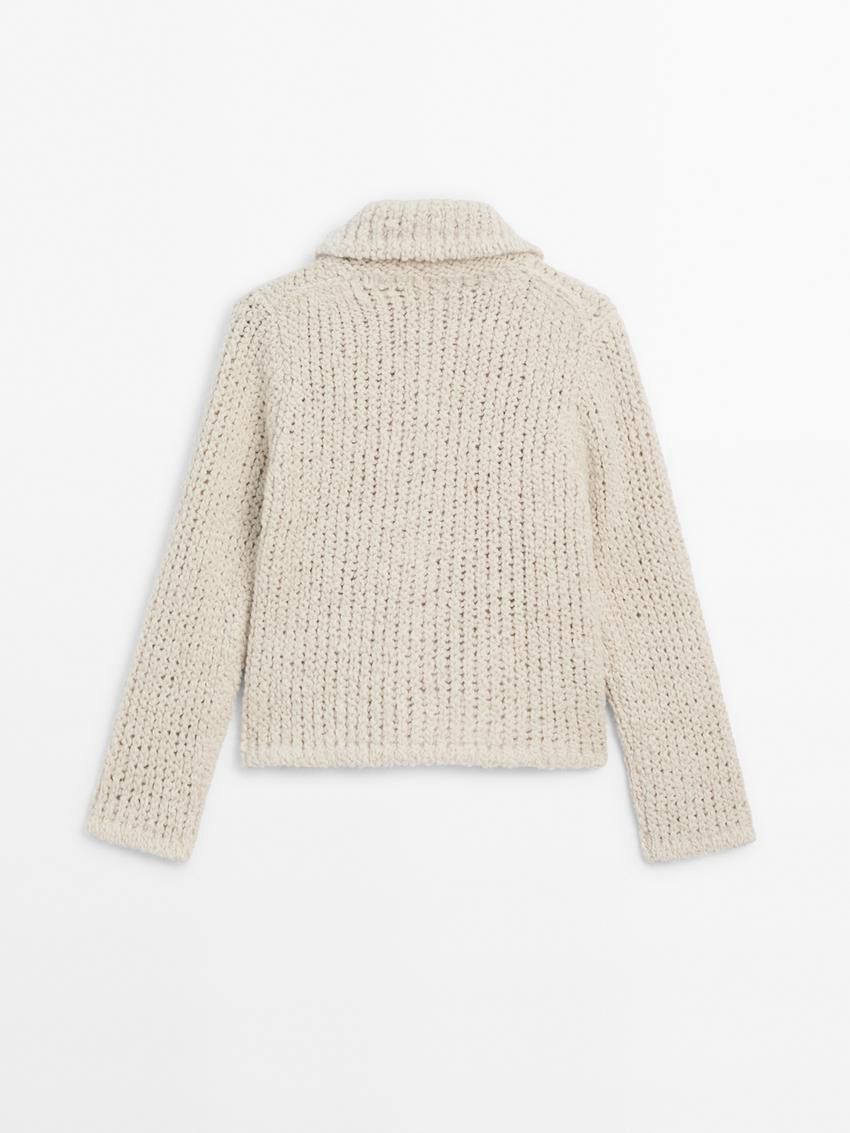 Massimo Dutti Knit With Pocket Details Women Cardigan Cream | US-DV5036814