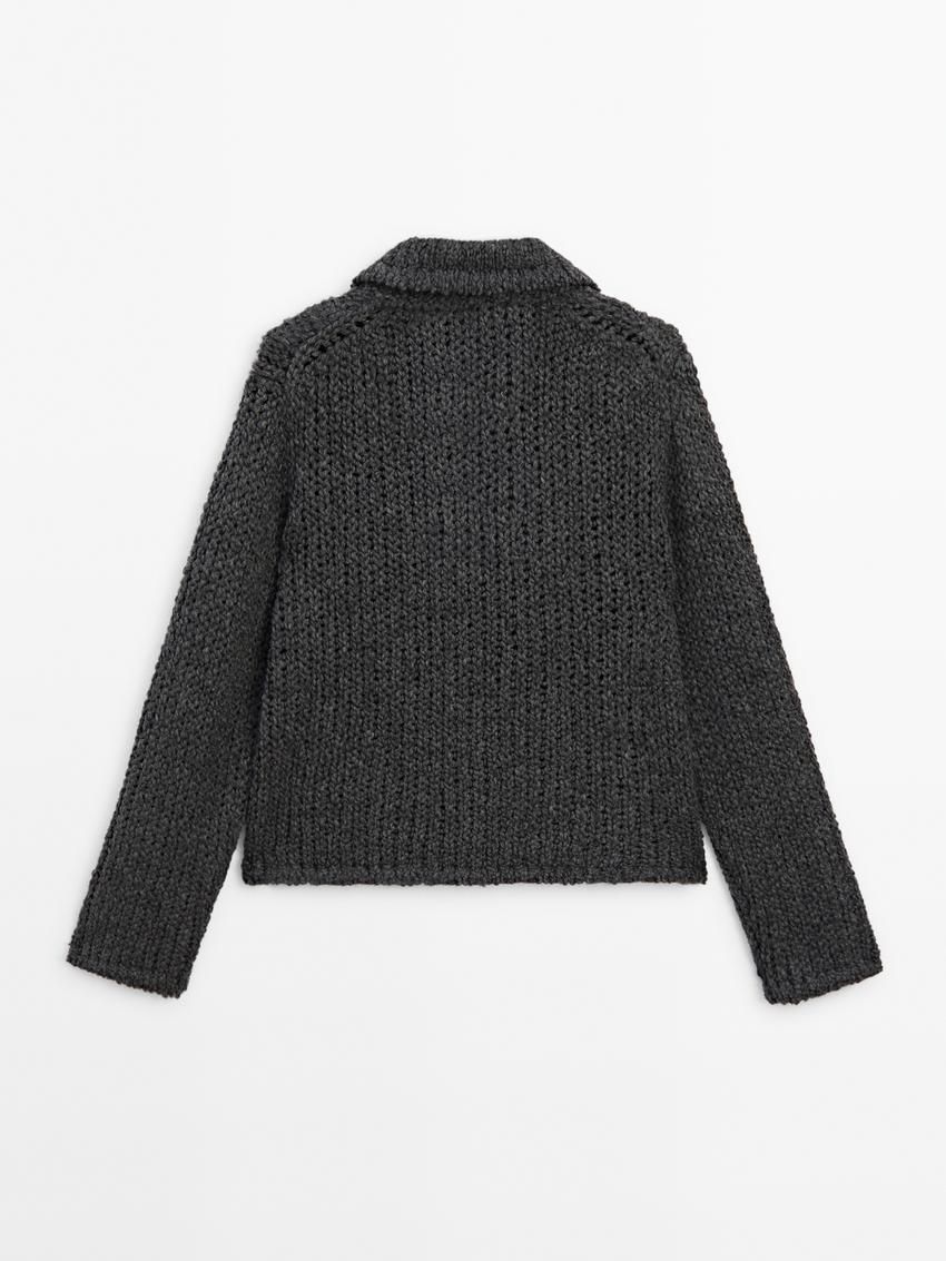 Massimo Dutti Knit With Pocket Details Women Cardigan Dark Grey | US-TA5093241
