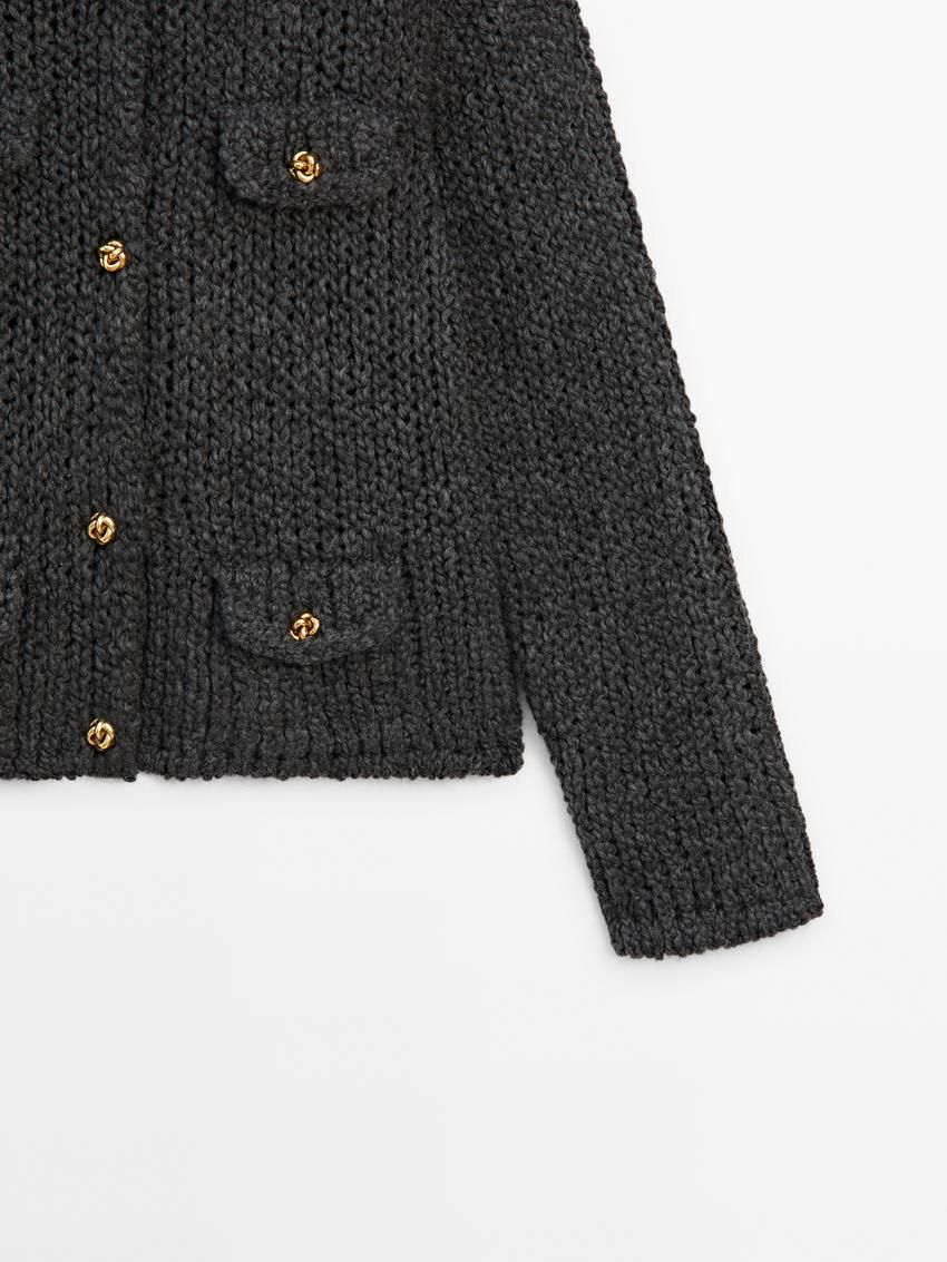 Massimo Dutti Knit With Pocket Details Women Cardigan Dark Grey | US-TA5093241
