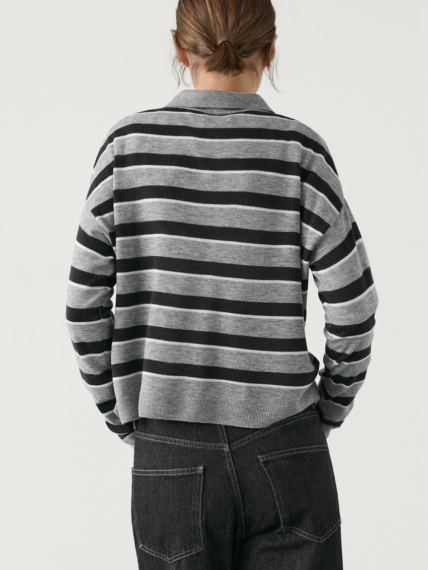 Massimo Dutti Knit With Polo Collar And Buttons Women Sweater Grey / Black | US-DZ9150872