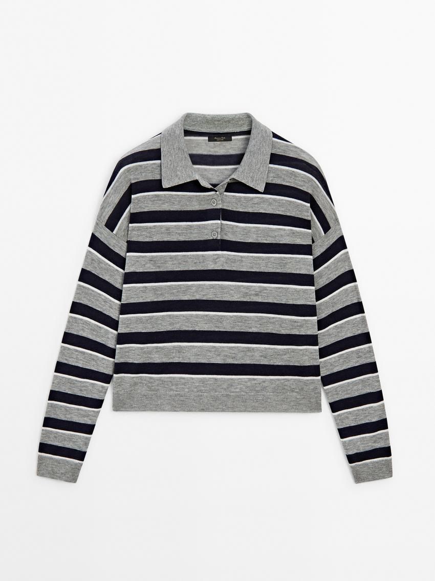 Massimo Dutti Knit With Polo Collar And Buttons Women Sweater Grey / Black | US-DZ9150872