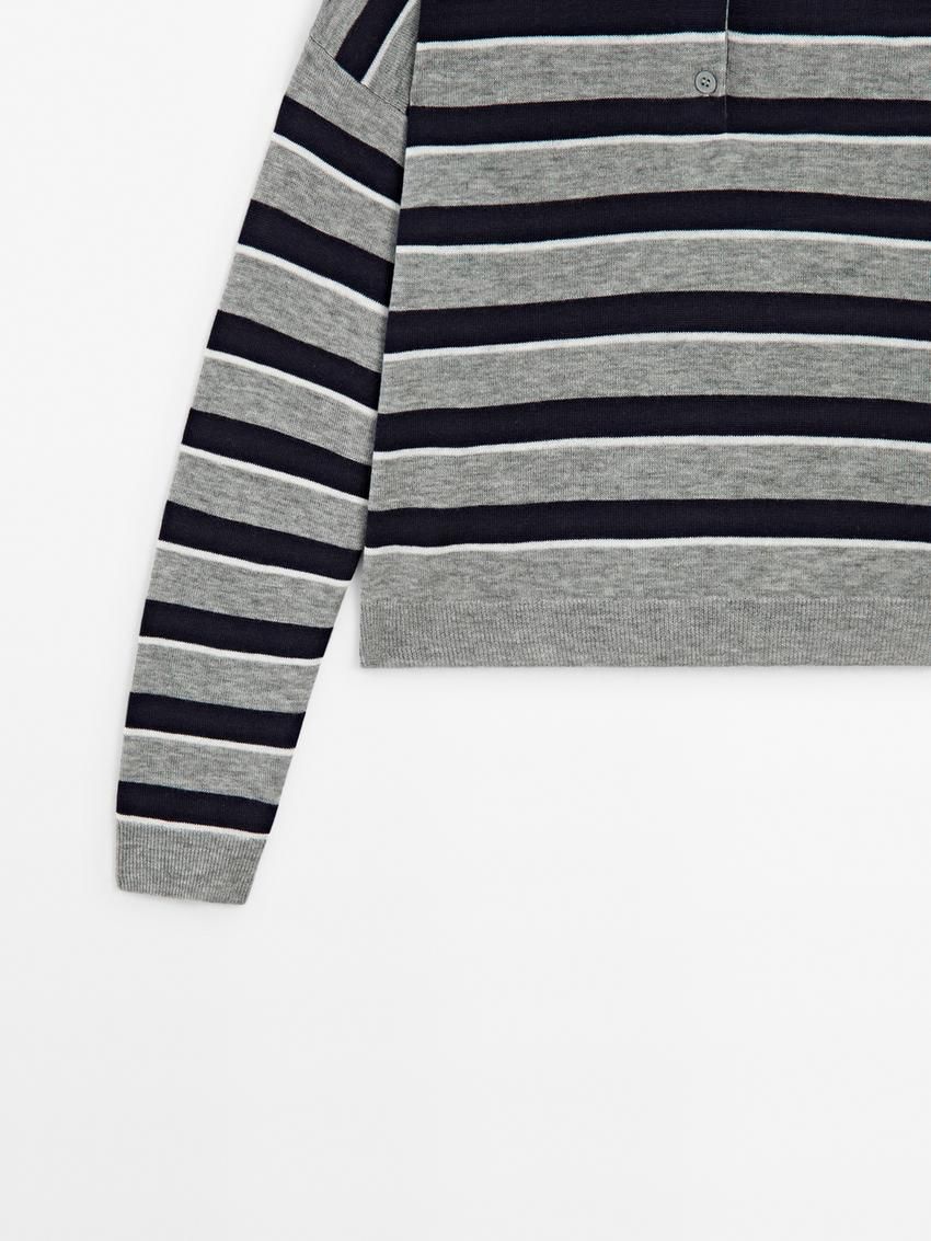 Massimo Dutti Knit With Polo Collar And Buttons Women Sweater Grey / Black | US-DZ9150872