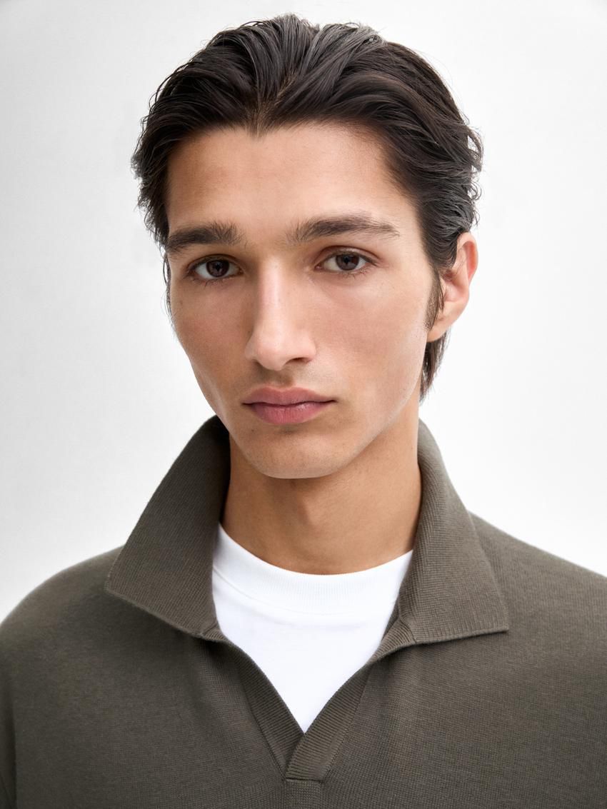 Massimo Dutti Knit With Polo Collar Men Sweater Dark Khaki | US-RL8314765