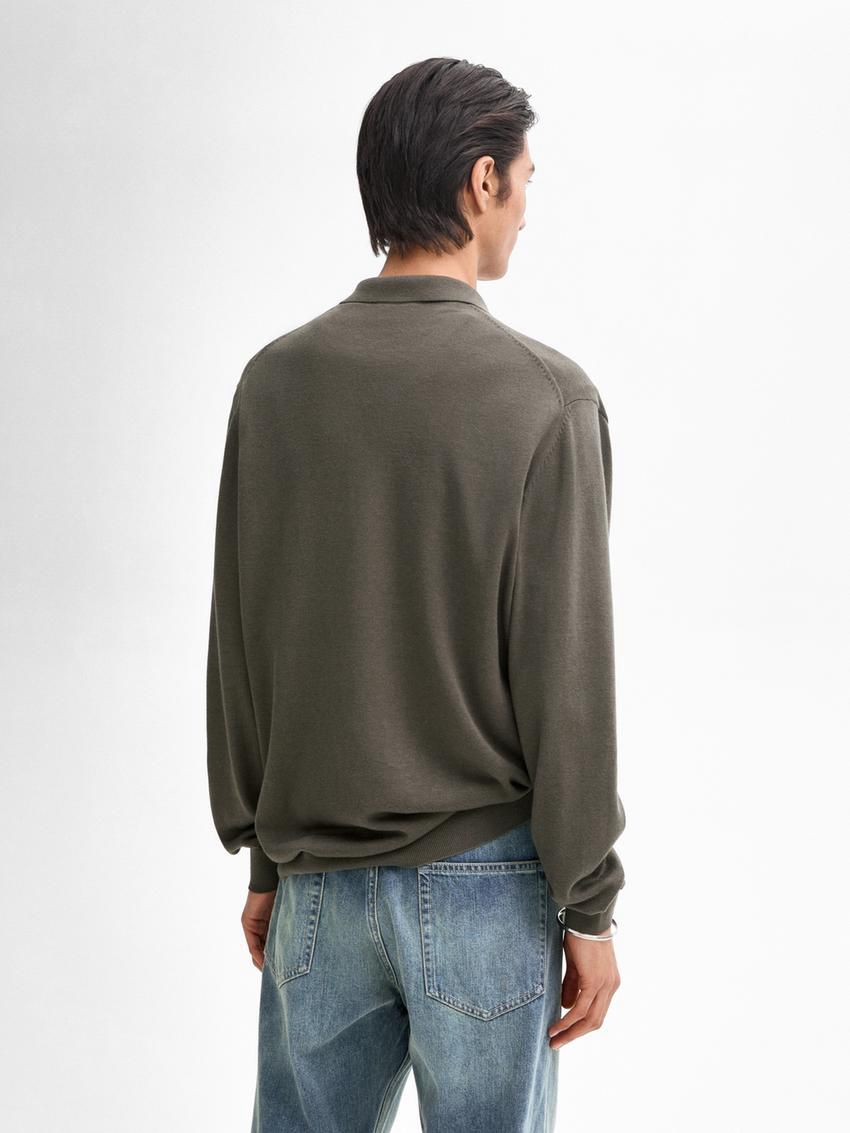 Massimo Dutti Knit With Polo Collar Men Sweater Dark Khaki | US-RL8314765