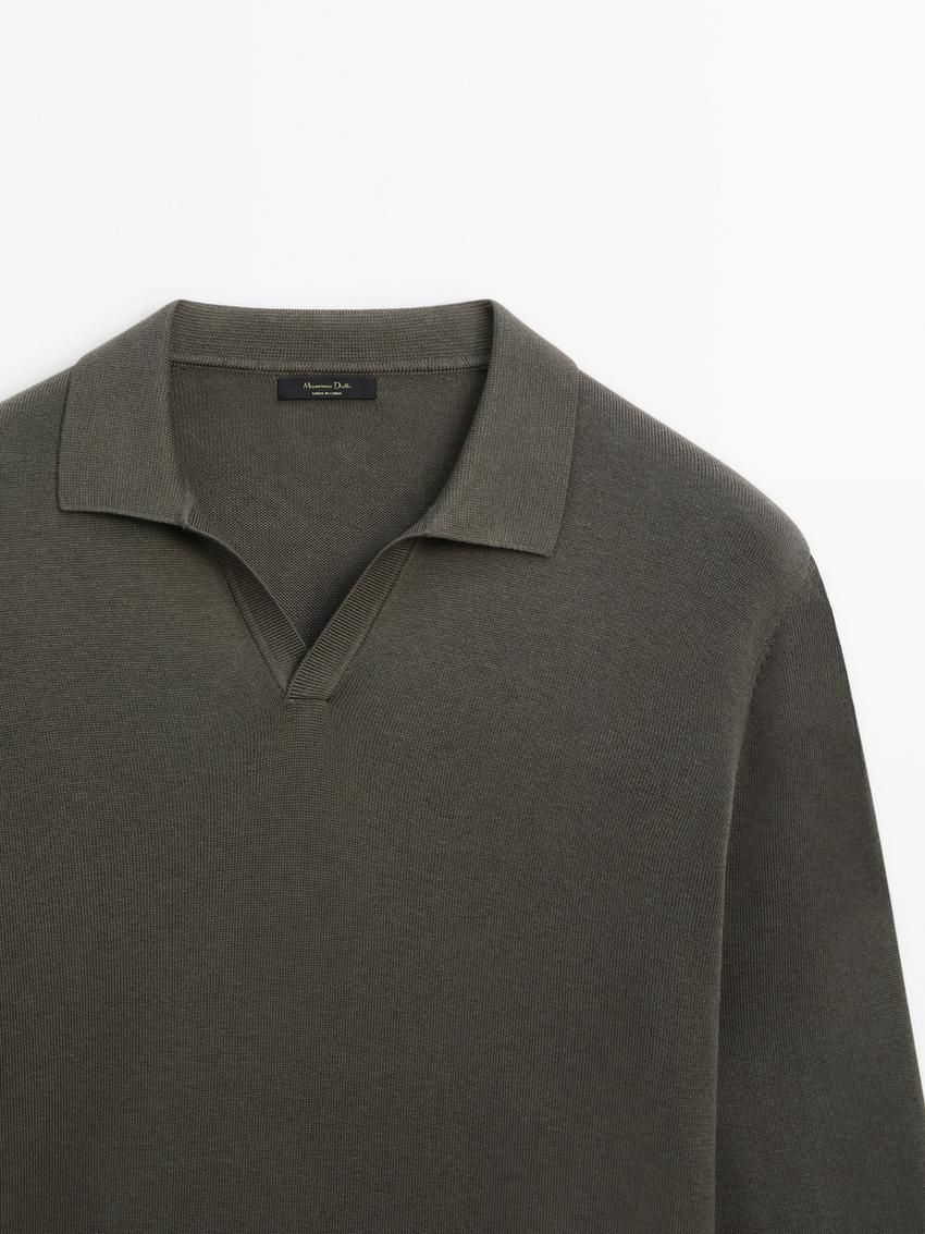 Massimo Dutti Knit With Polo Collar Men Sweater Dark Khaki | US-RL8314765