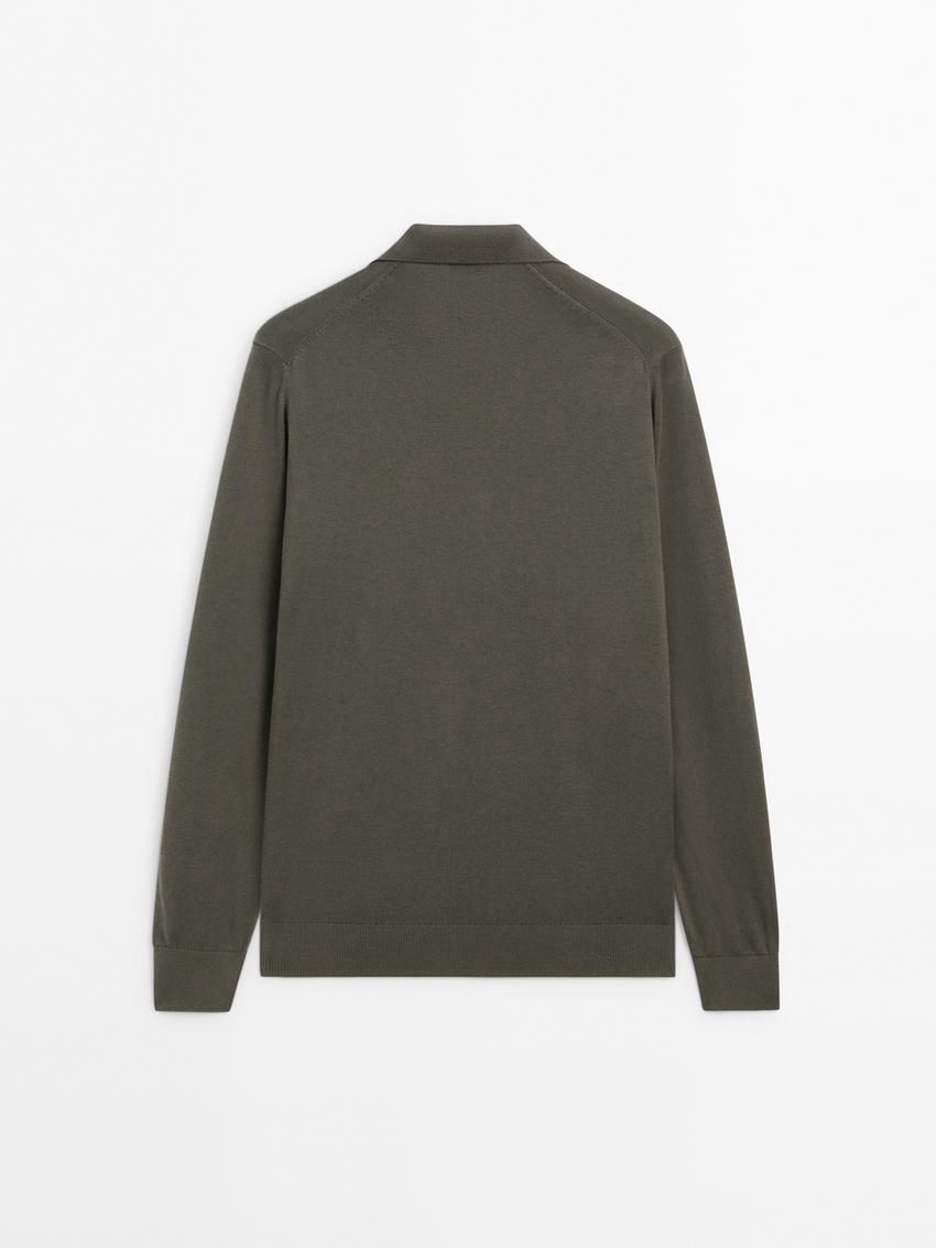 Massimo Dutti Knit With Polo Collar Men Sweater Dark Khaki | US-RL8314765