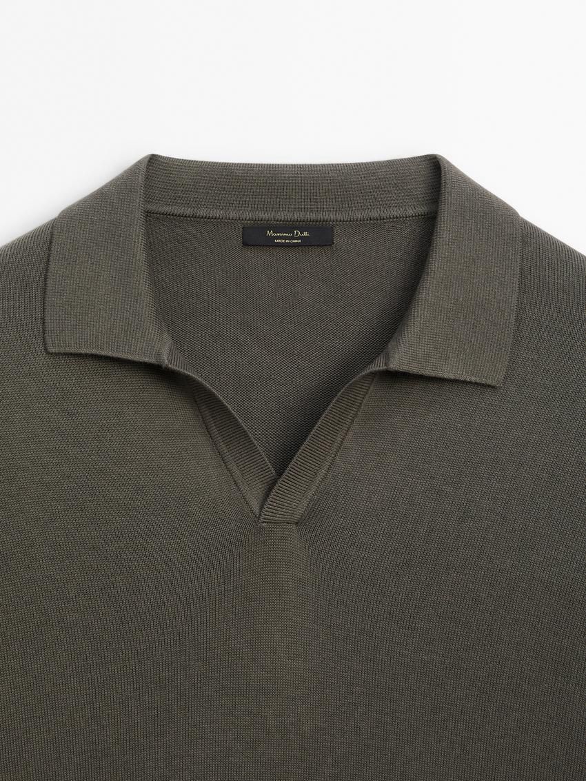 Massimo Dutti Knit With Polo Collar Men Sweater Dark Khaki | US-RL8314765