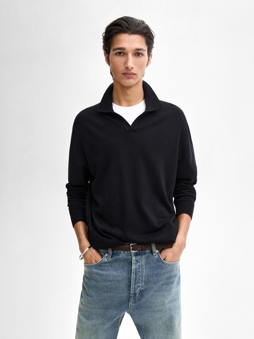 Massimo Dutti Knit With Polo Collar Men Sweater Navy | US-PB1690325