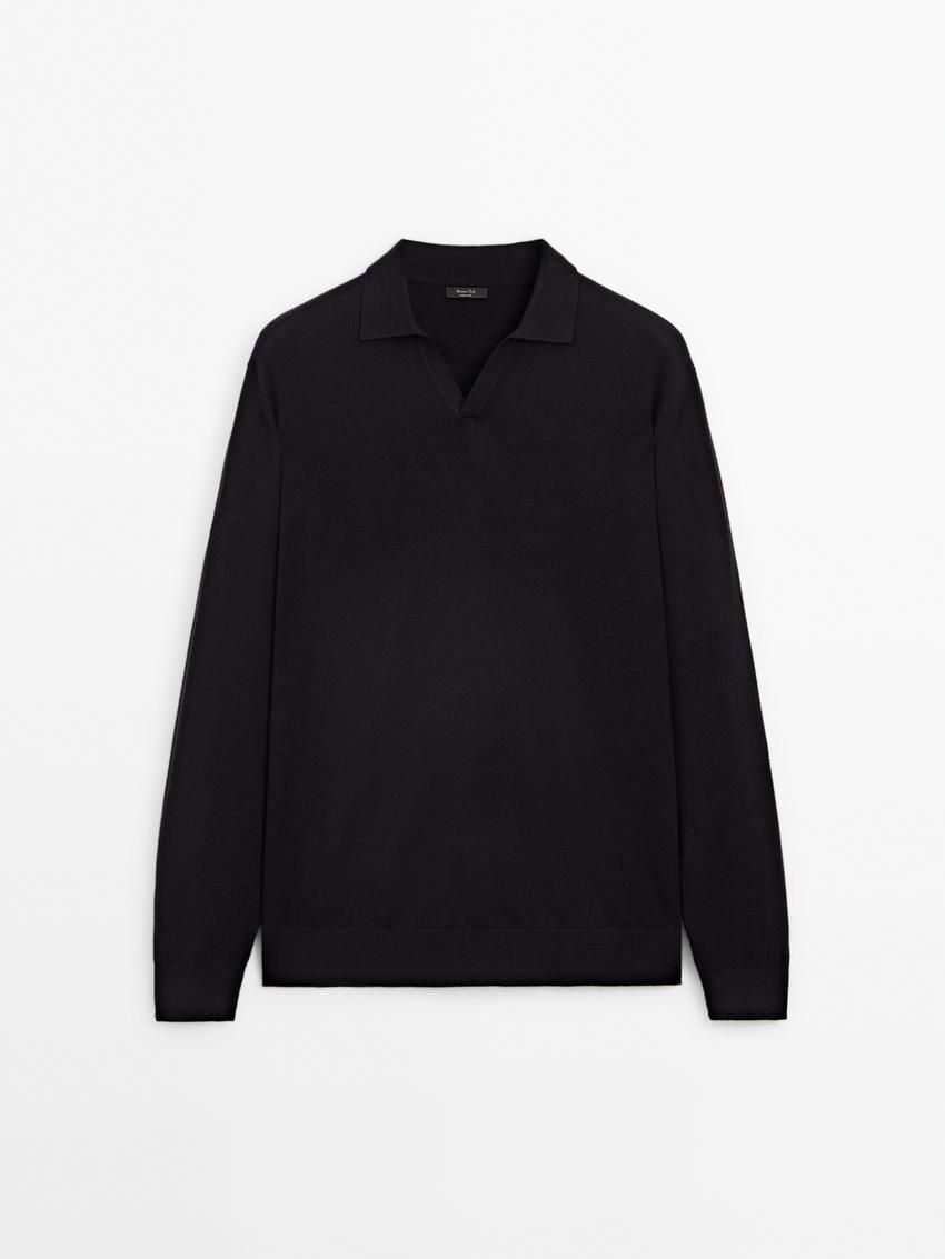 Massimo Dutti Knit With Polo Collar Men Sweater Navy | US-PB1690325
