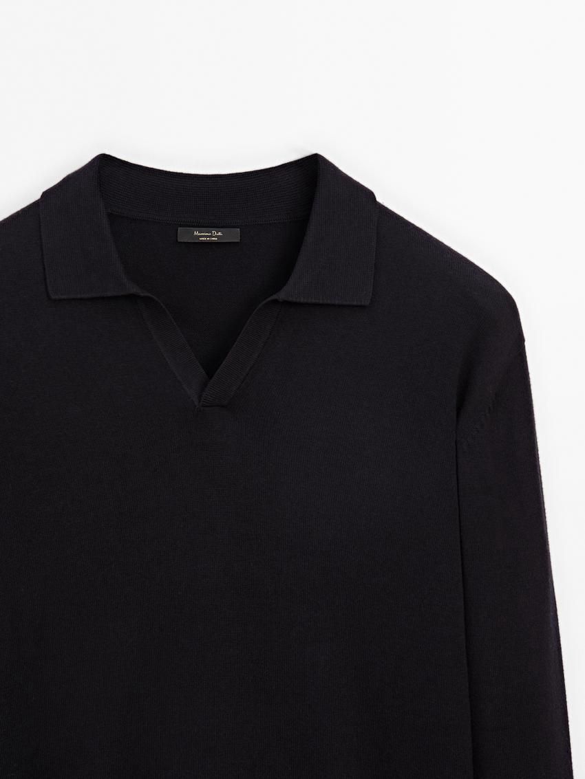 Massimo Dutti Knit With Polo Collar Men Sweater Navy | US-PB1690325
