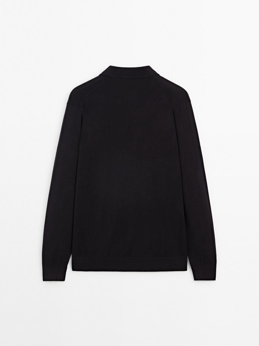 Massimo Dutti Knit With Polo Collar Men Sweater Navy | US-PB1690325