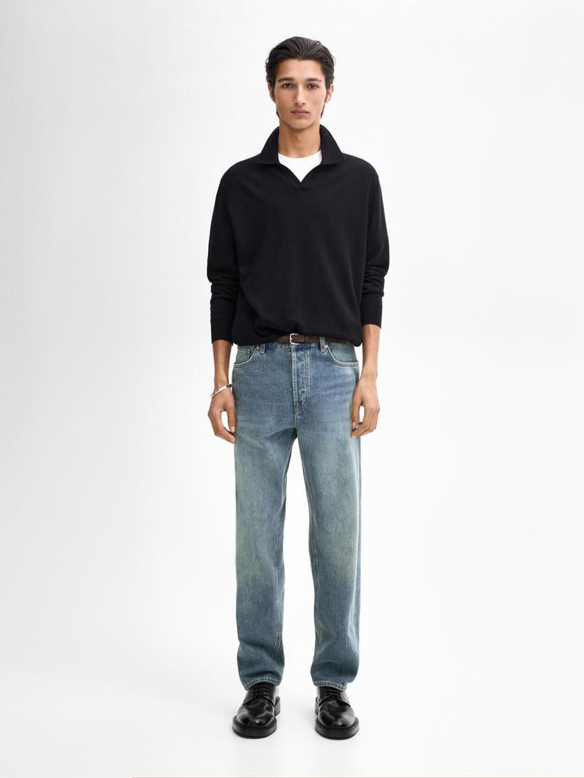 Massimo Dutti Knit With Polo Collar Men Sweater Navy | US-PB1690325