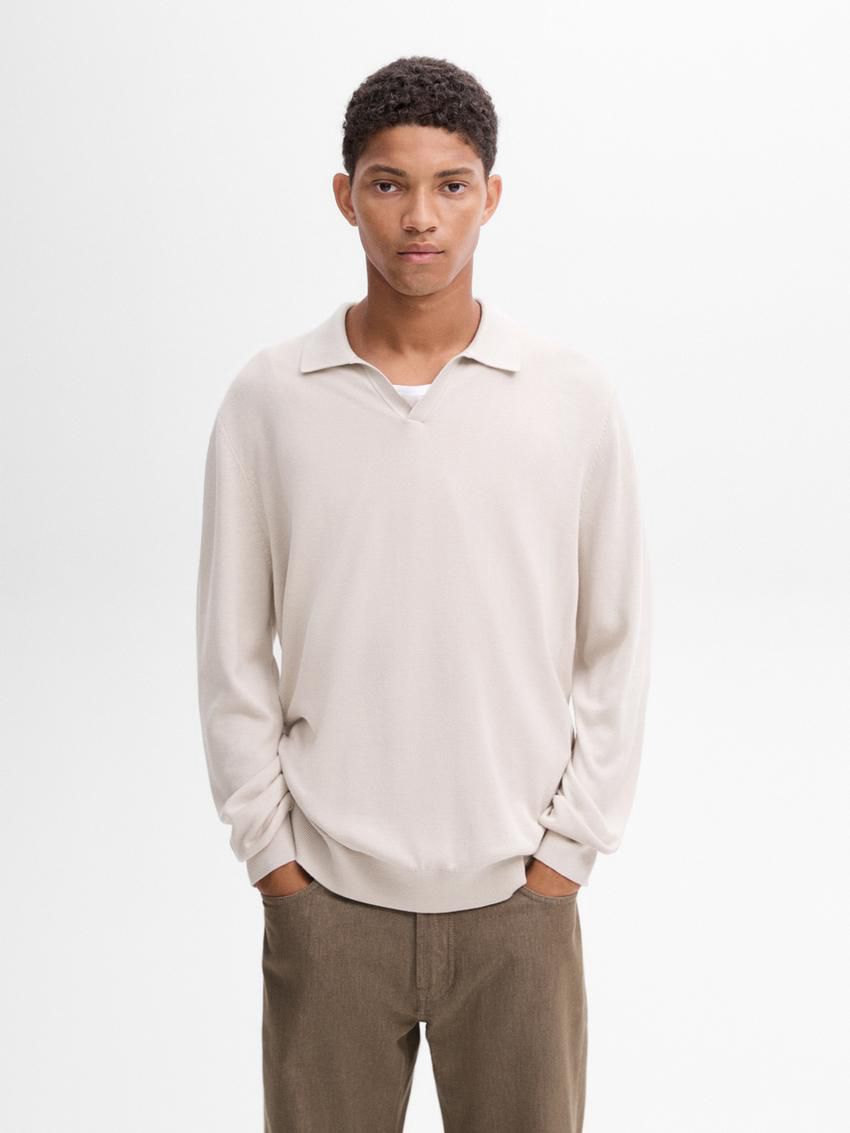 Massimo Dutti Knit With Polo Collar Men Sweater Beige | US-KD0896357