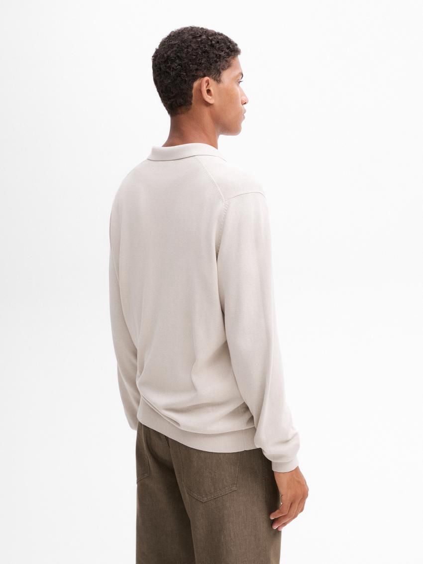 Massimo Dutti Knit With Polo Collar Men Sweater Beige | US-KD0896357
