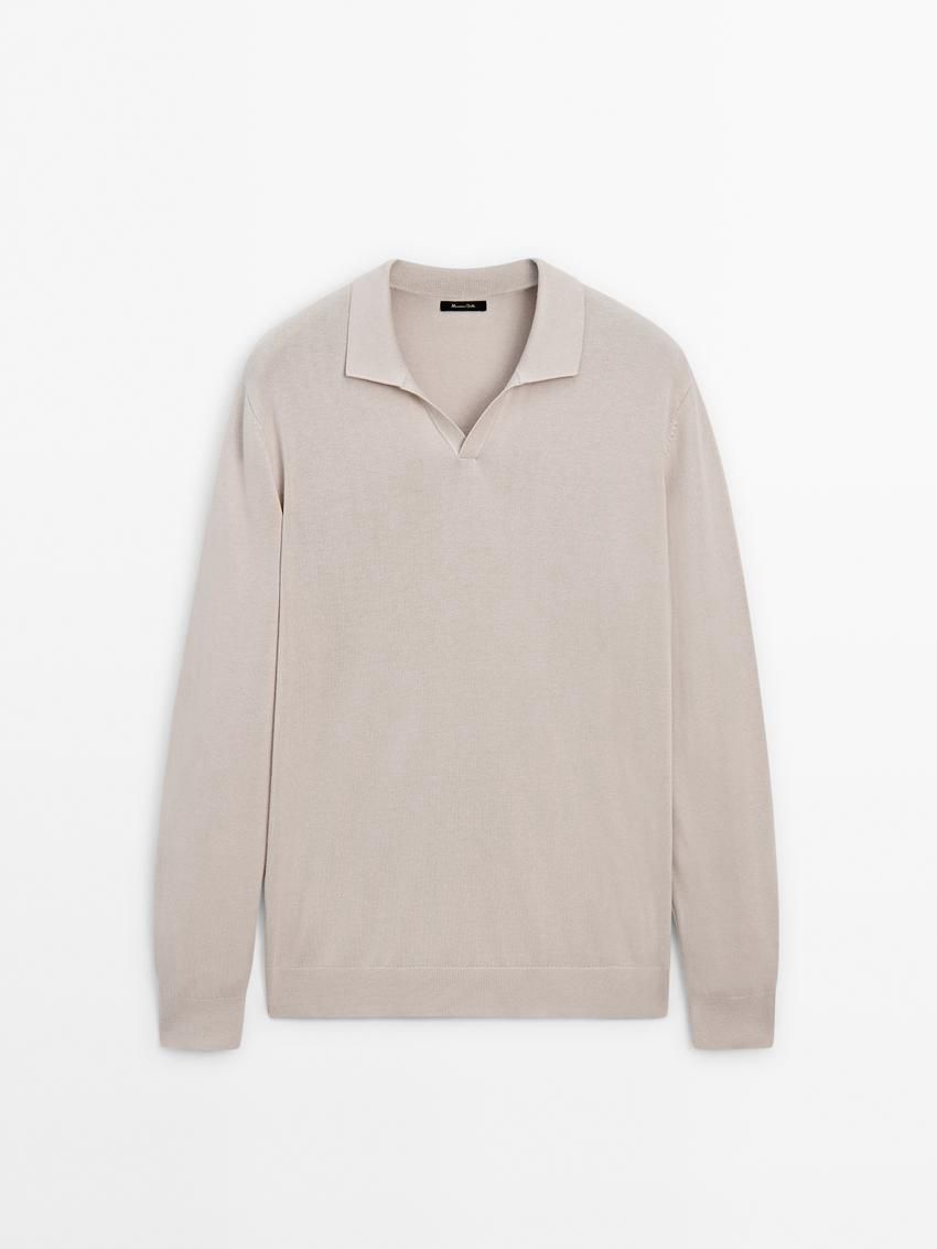 Massimo Dutti Knit With Polo Collar Men Sweater Beige | US-KD0896357