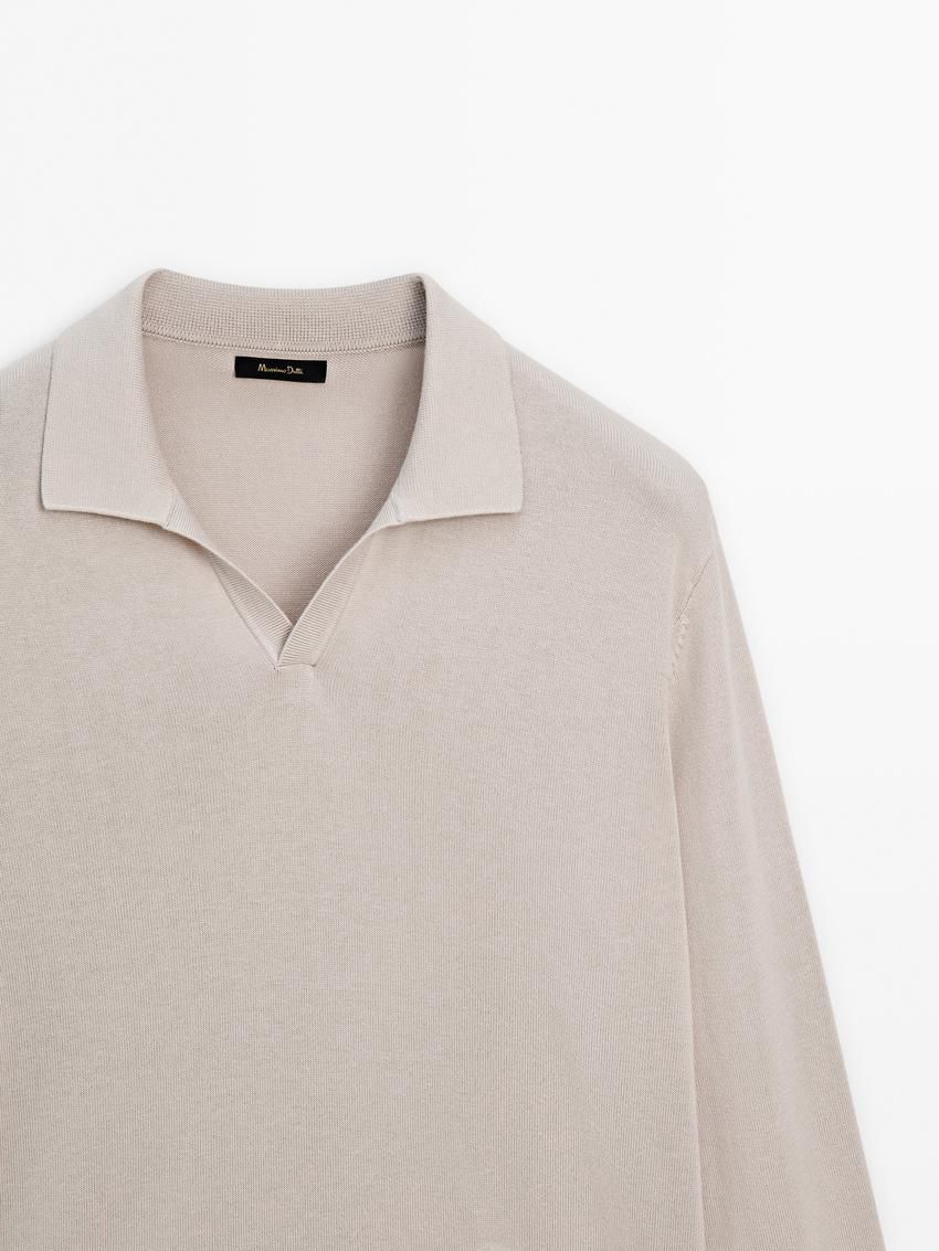 Massimo Dutti Knit With Polo Collar Men Sweater Beige | US-KD0896357