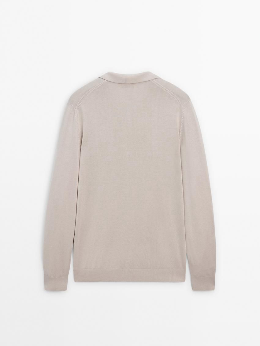 Massimo Dutti Knit With Polo Collar Men Sweater Beige | US-KD0896357