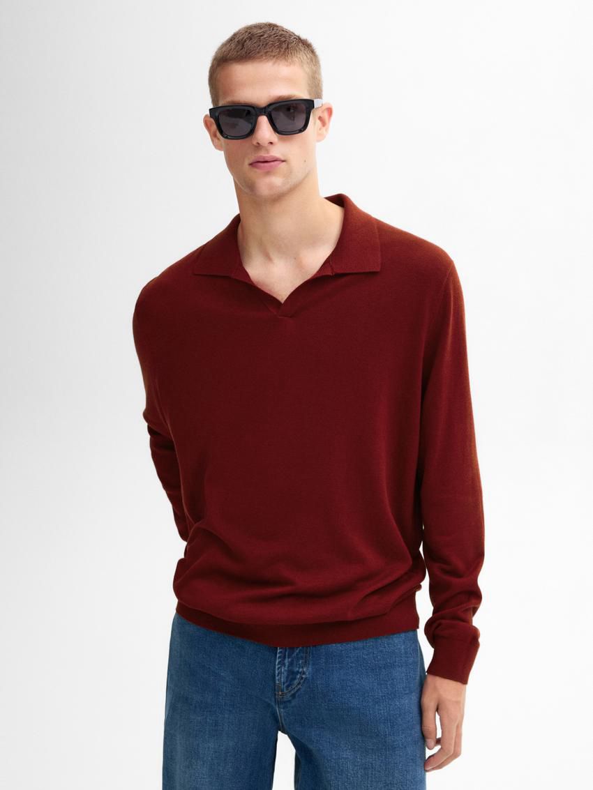Massimo Dutti Knit With Polo Collar Men Sweater Brown Red | US-PQ8945026