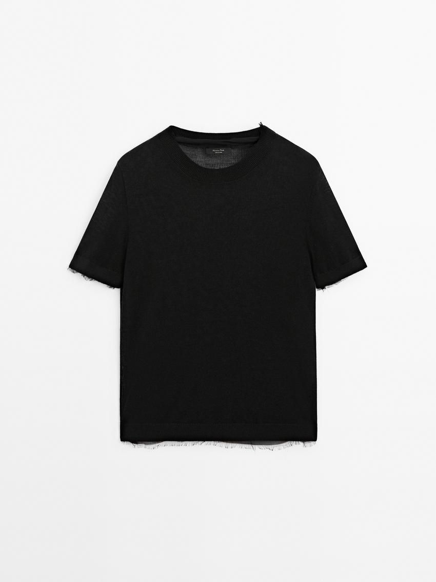 Massimo Dutti Knit With Short Sleeves And Distressed Detail Women Sweater Black | US-PB4527631