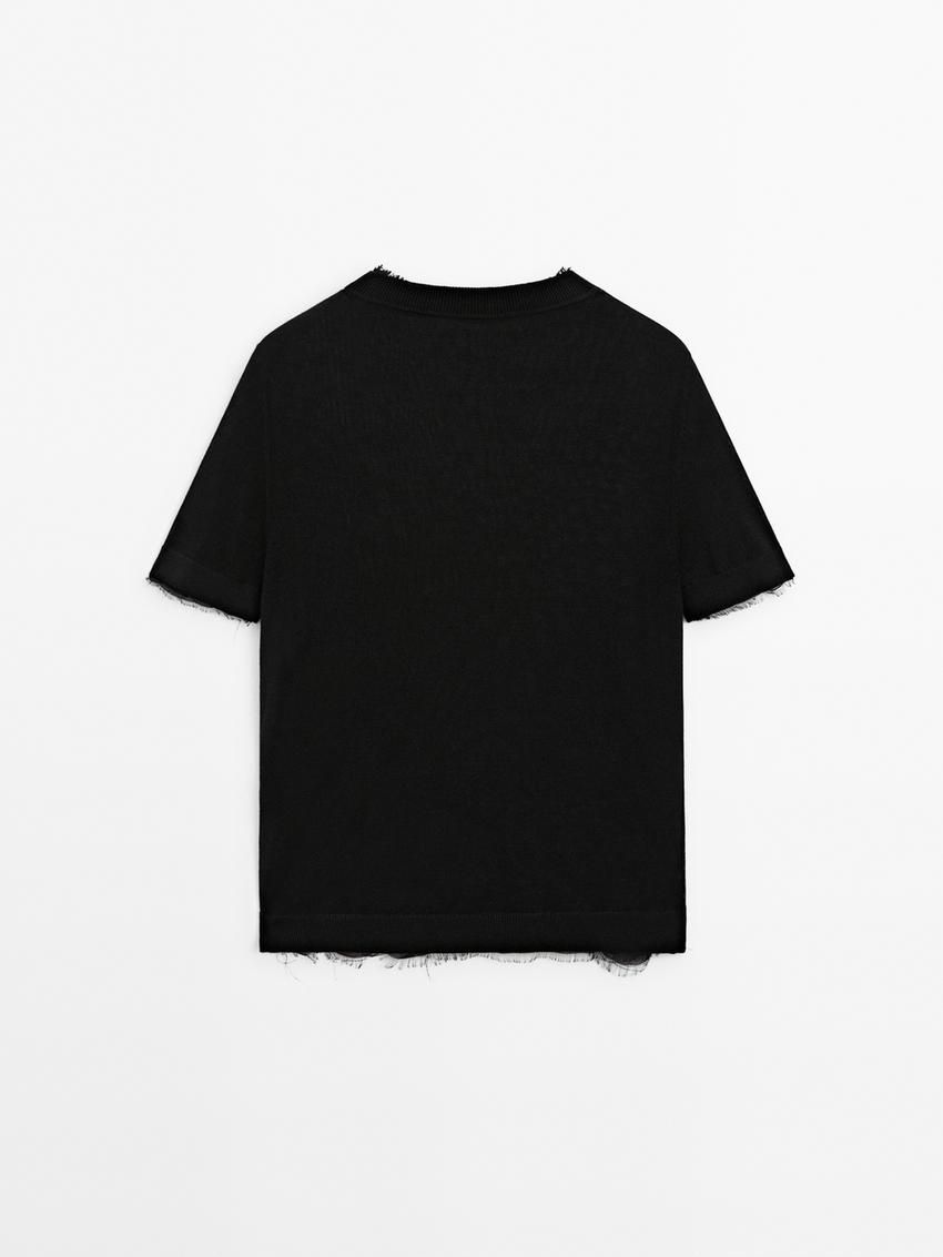 Massimo Dutti Knit With Short Sleeves And Distressed Detail Women Sweater Black | US-PB4527631