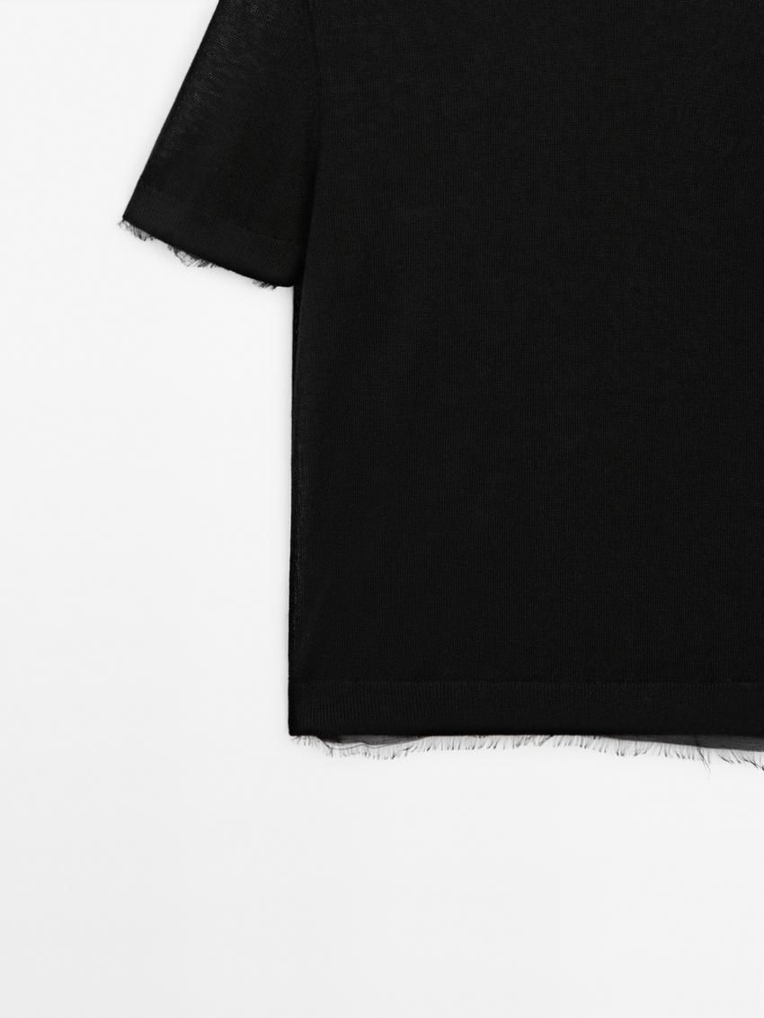 Massimo Dutti Knit With Short Sleeves And Distressed Detail Women Sweater Black | US-PB4527631