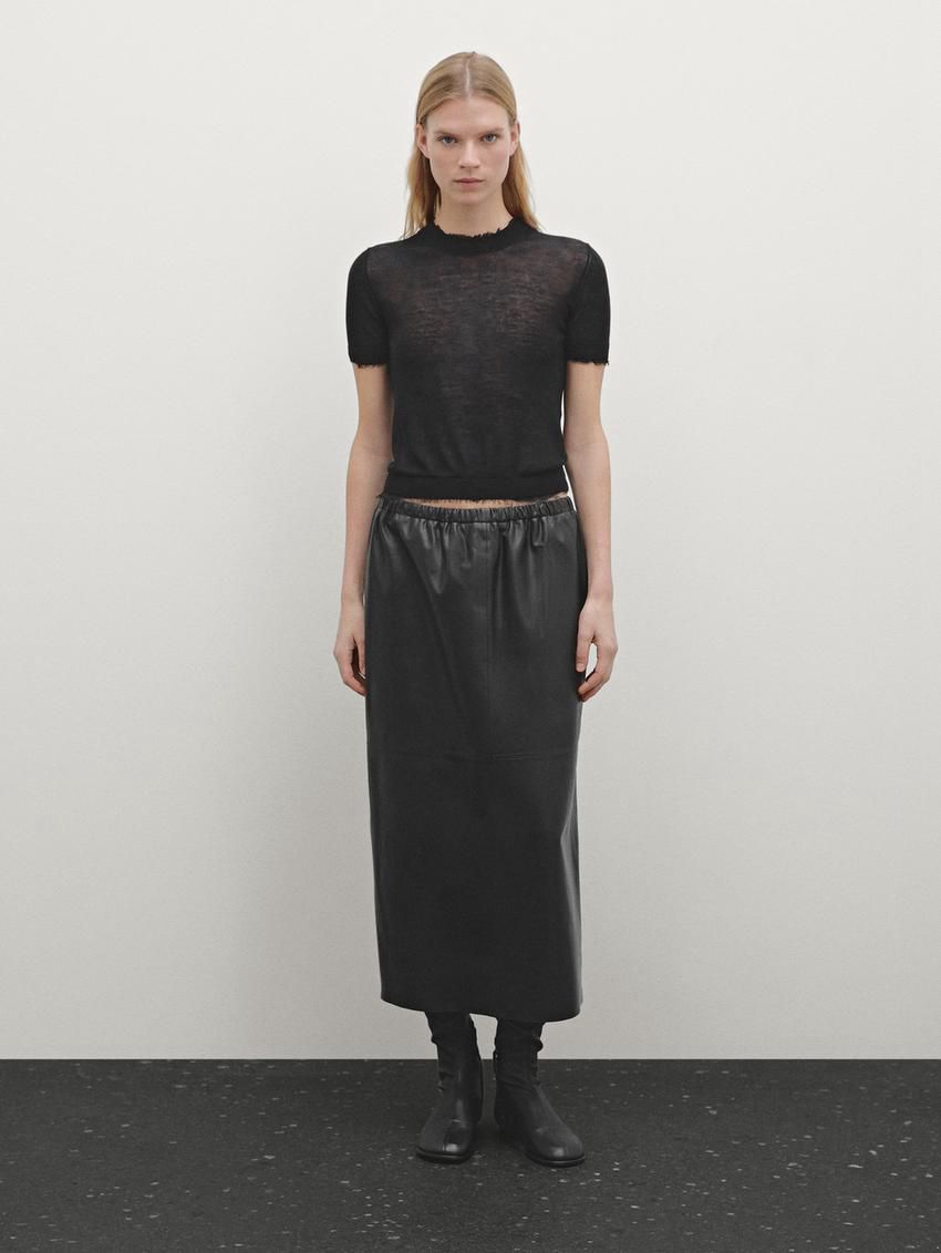 Massimo Dutti Knit With Short Sleeves And Distressed Detail Women Sweater Black | US-PB4527631