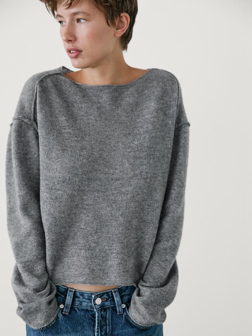 Massimo Dutti Knit With Shoulder Seams Women Sweater Grey | US-RW1643582