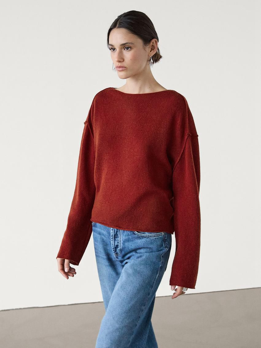 Massimo Dutti Knit With Shoulder Seams Women Sweater Dark Red | US-HC2584103