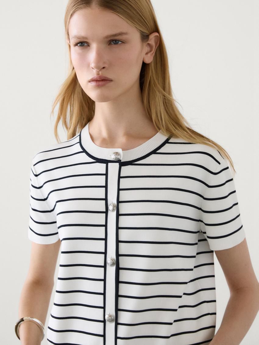 Massimo Dutti Knit With Silver Buttons Women Cardigan White / Black | US-QX5183924