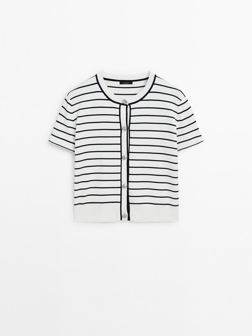 Massimo Dutti Knit With Silver Buttons Women Cardigan White / Black | US-QX5183924