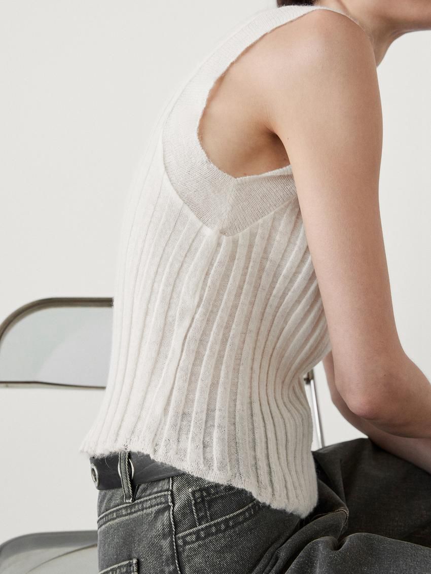 Massimo Dutti Knit With Wool Women Top Cream | US-NF3716084