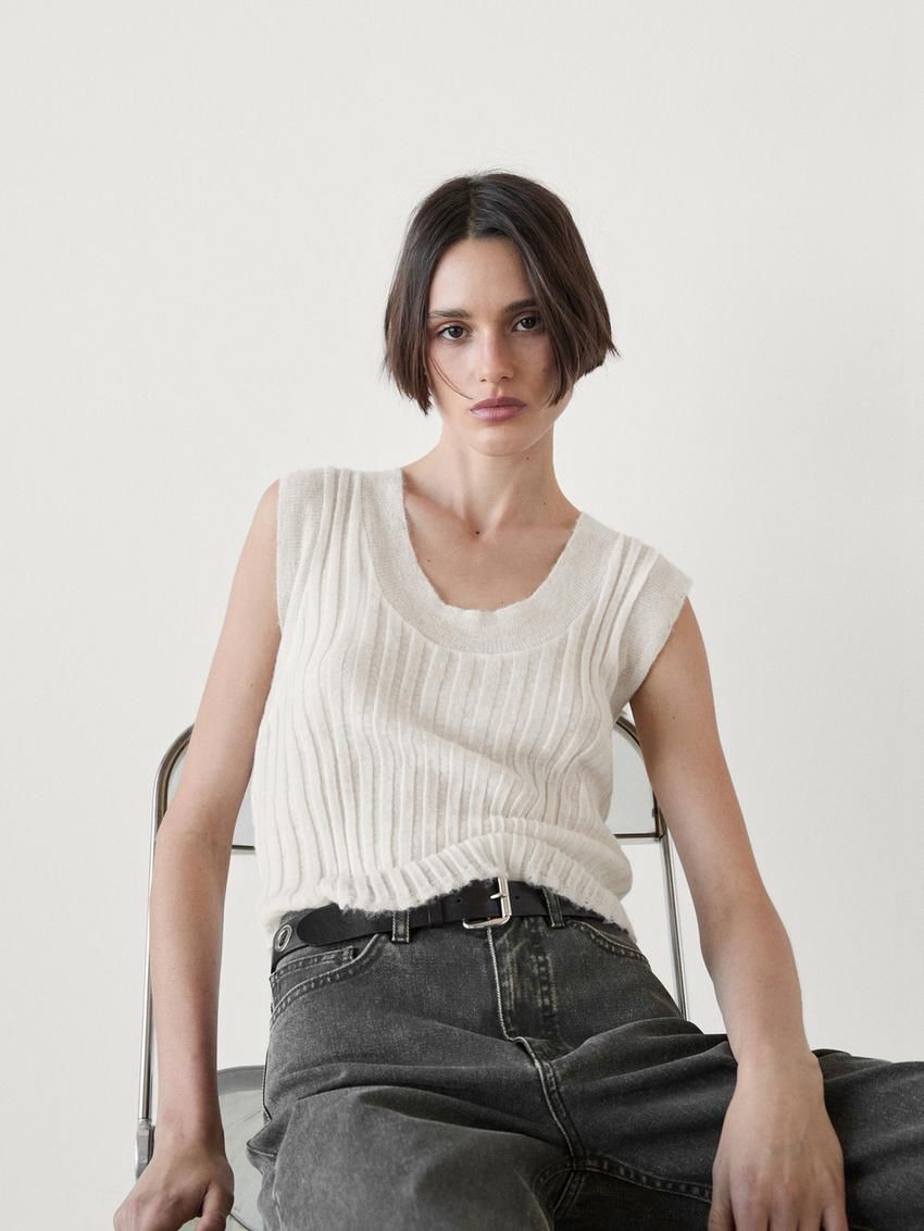 Massimo Dutti Knit With Wool Women Top Cream | US-NF3716084
