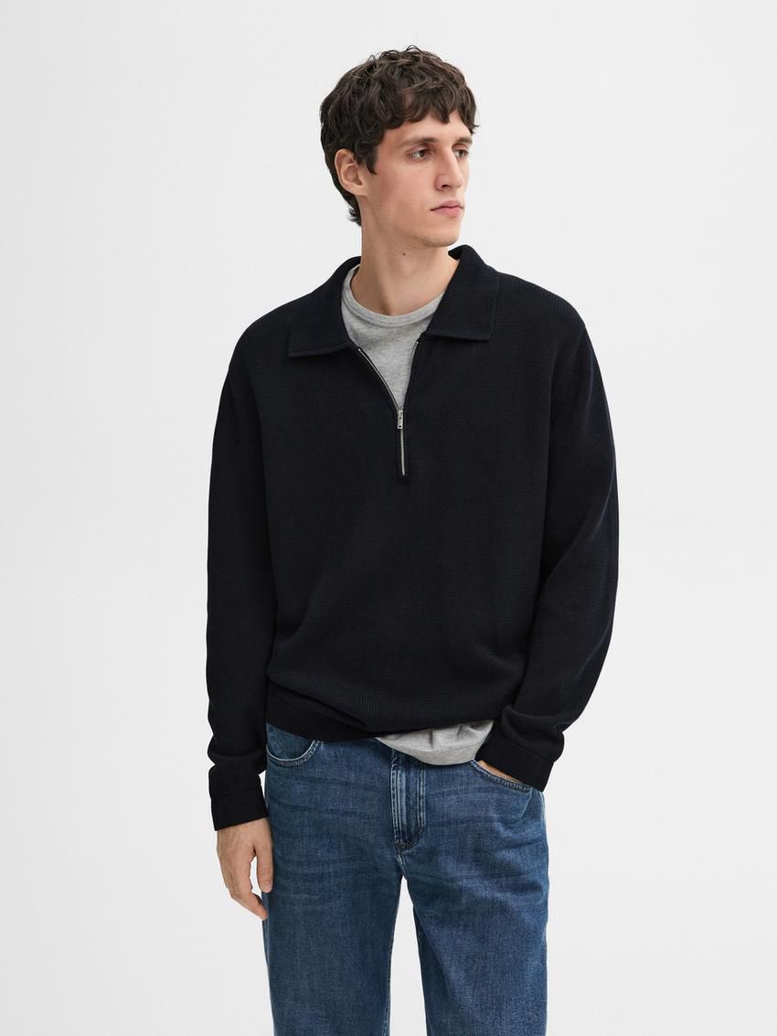 Massimo Dutti Knit With Zip Polo Collar Men Sweater Navy | US-FL6357249