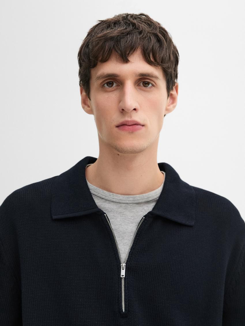 Massimo Dutti Knit With Zip Polo Collar Men Sweater Navy | US-FL6357249